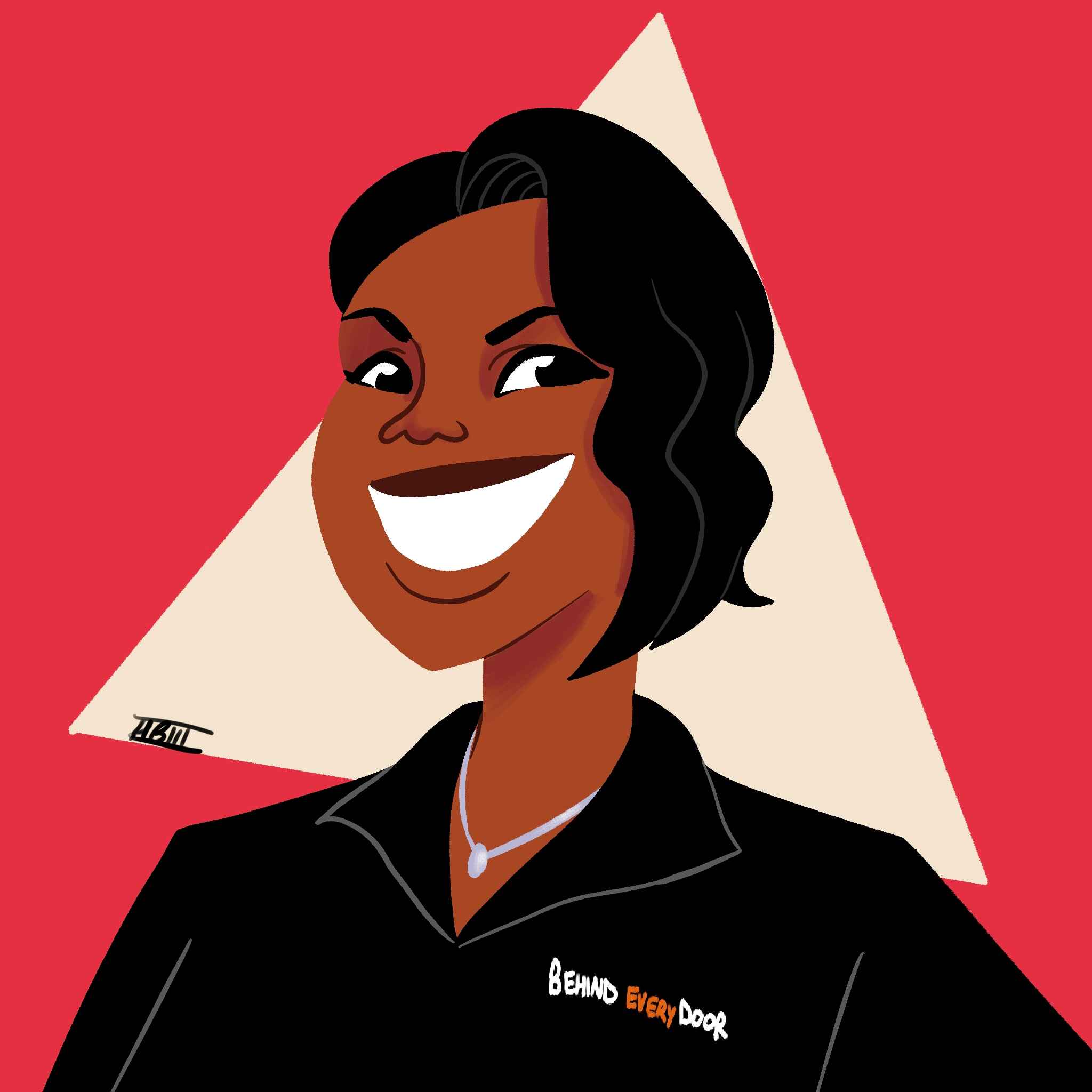 A confident woman in a work polo